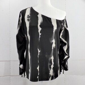 Halston Ruched Sleeves One-Shoulder Blouse Top S/M